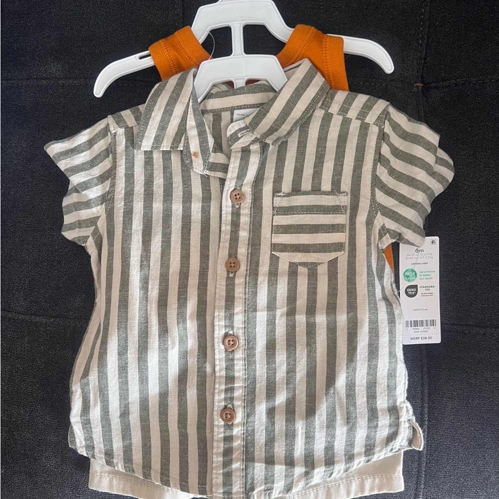 Striped Green and White Kids Shirt